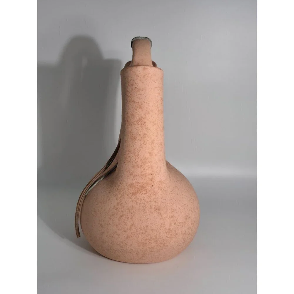 Double Spout Terracotta Vase Leather Accent Pink Beige Sandstone Finish Vintage